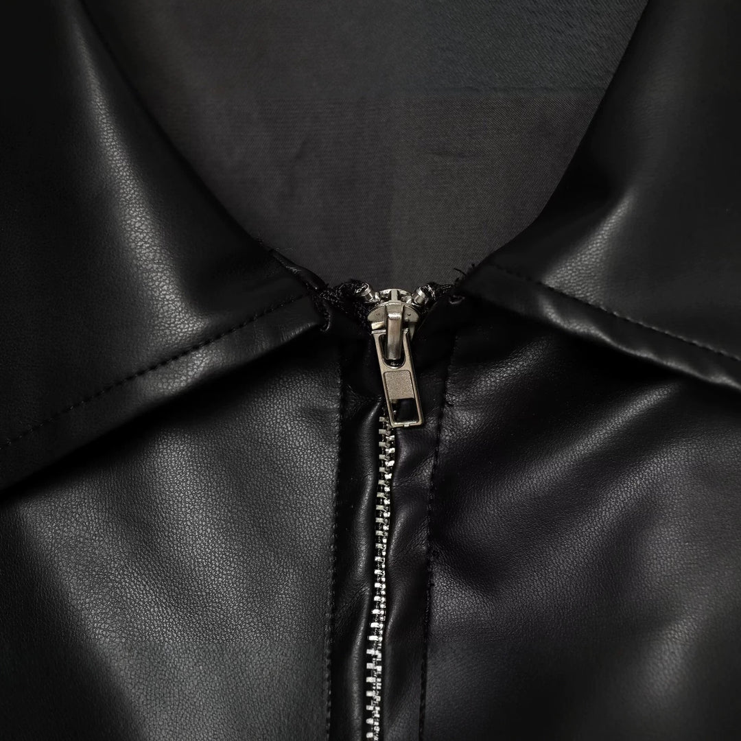 Damen Oversize Kunstleder-Bomberjacke mit Reißverschluss und elastischem Saum Drune