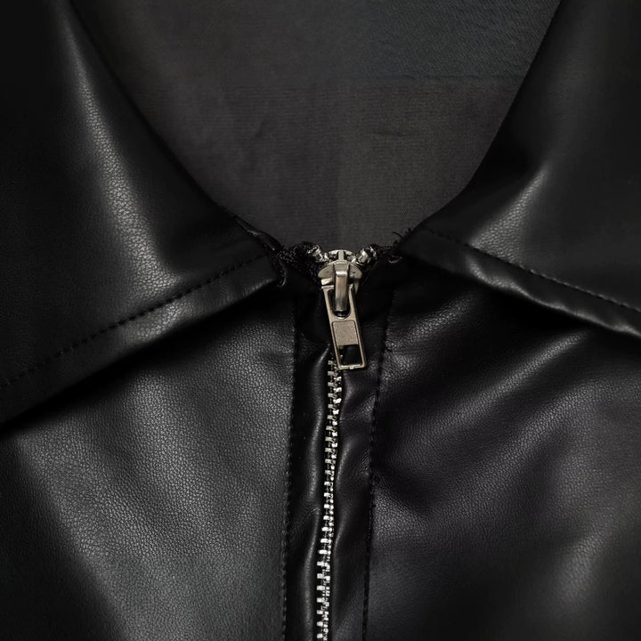 Damen Oversize Kunstleder-Bomberjacke mit Reißverschluss und elastischem Saum Drune