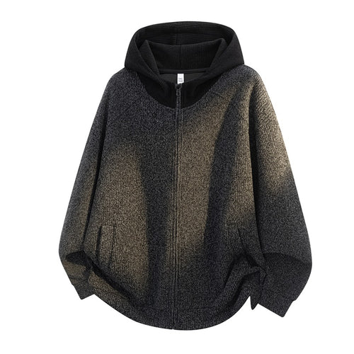 Damen Oversize Strick-Kapuzenjacke mit durchgehendem Reißverschluss, Kontrastkapuze & geripptem Strukturmix Drune