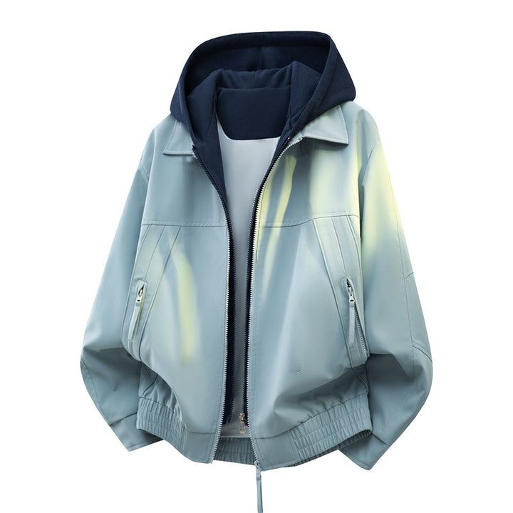 Herren Urbaner Layering-Bomber mit kontrastierender Kapuzen-Innenjacke und Reißverschlusstaschen Drune