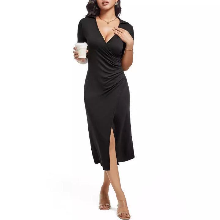 Damen Wickelkleid mit eleganter Drapierung und tiefem V-Ausschnitt Drune