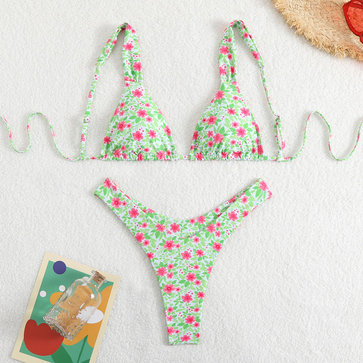 Damen Triangel-Bikini-Set mit verstellbaren Trägern und trendigem Muster Drune