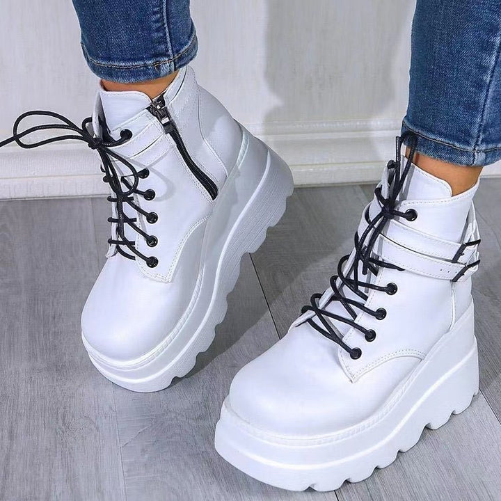Damen modische Plateaustiefel mit hochwertigem Leder und robustem Profil Drune
