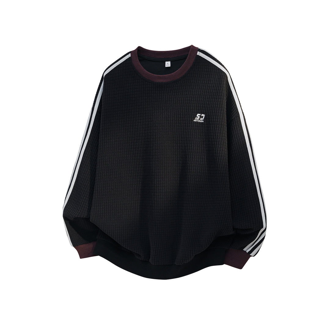 Unisex Oversize Sweatshirt mit Waffelstruktur, Kontraststreifen an Ärmeln und gerippten Bündchen Drune