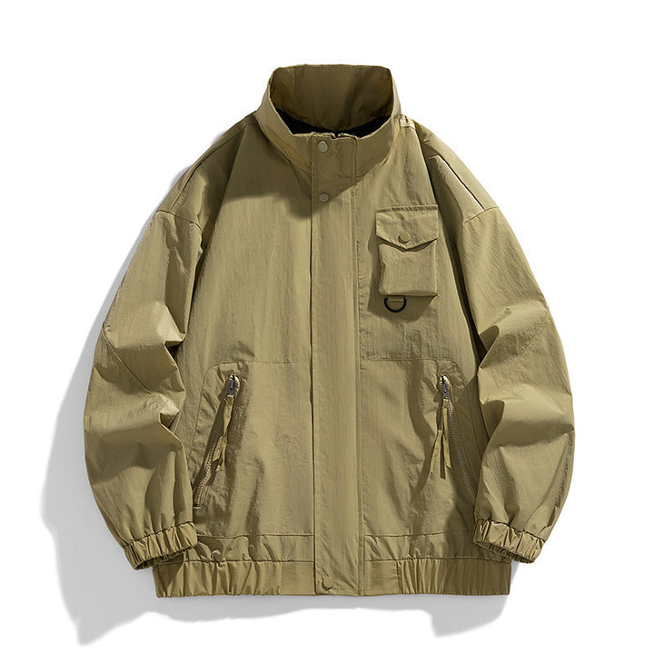 Herren Leichte technische Utility-Übergangsjacke mit Stehkragen und Multifunktionstaschen Drune