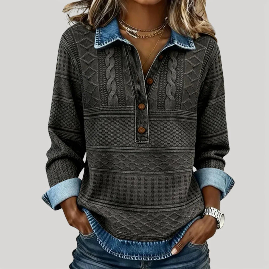 Damen Modischer Pullover mit Knopfverschluss