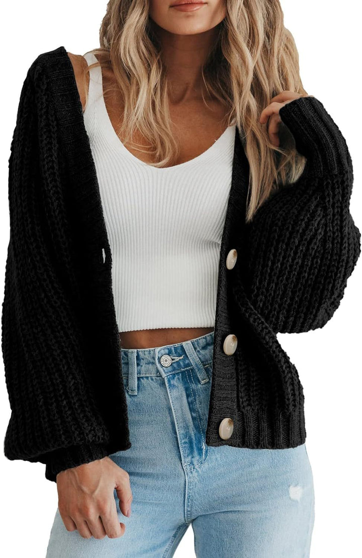Damen Strickjacke mit Ballonärmeln Drune