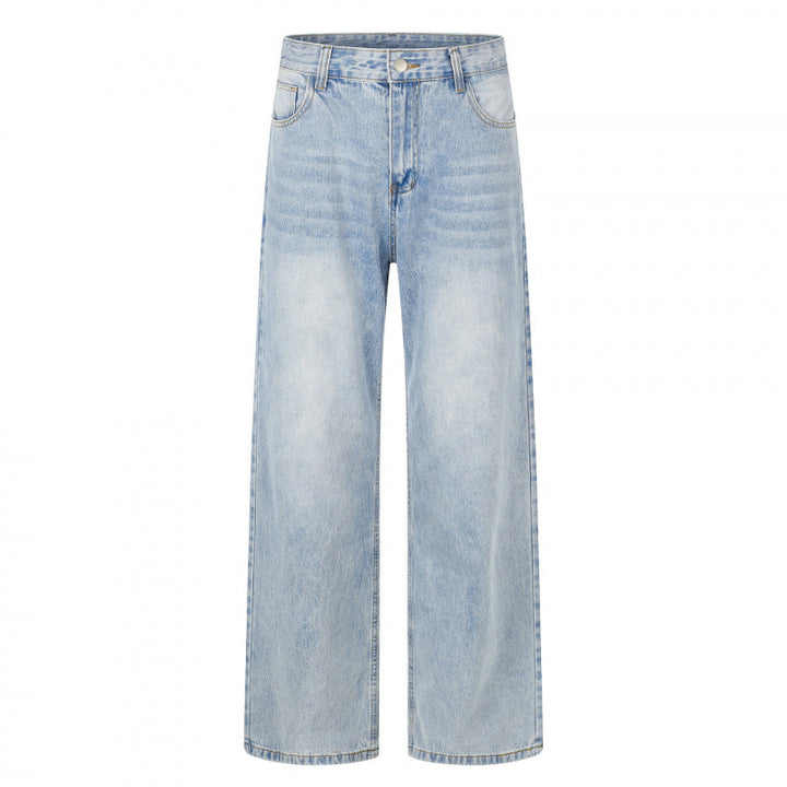 Damen Hochgeschnittene weite Jeanshose mit weitem Bein, Vintage‑Waschung und klassischem Taschen‑Design Drune