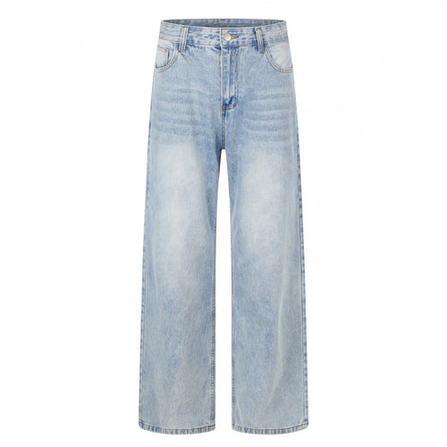 Damen Hochgeschnittene weite Jeanshose mit weitem Bein, Vintage‑Waschung und klassischem Taschen‑Design Drune