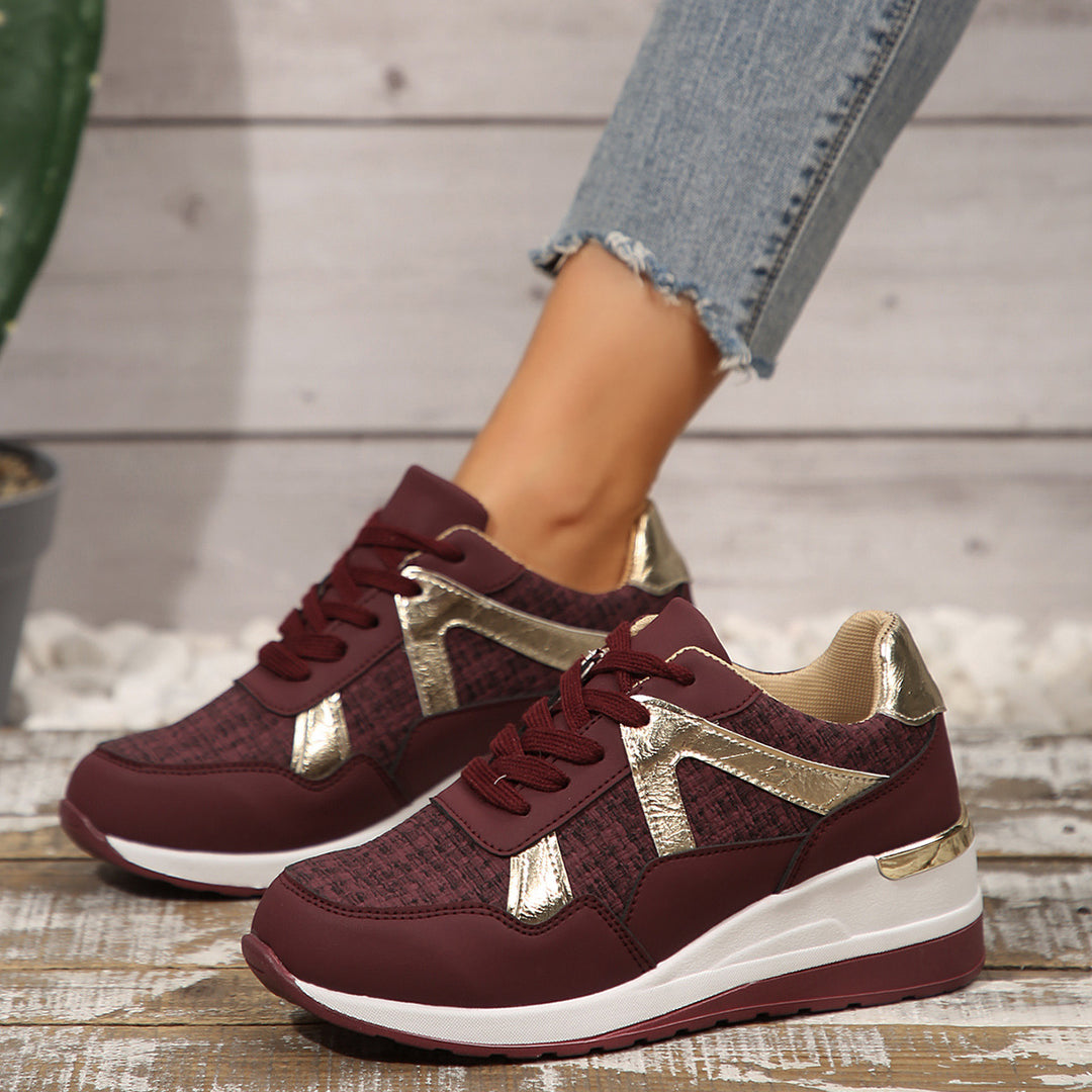 Damen sportlicher Keil-Sneaker mit gepolstertem Memory-Fußbett und eleganten Metallic-Akzenten Drune