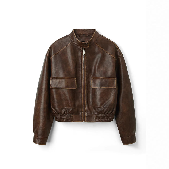 Damen Trendige Bikerjacke mit Stehkragen Drune