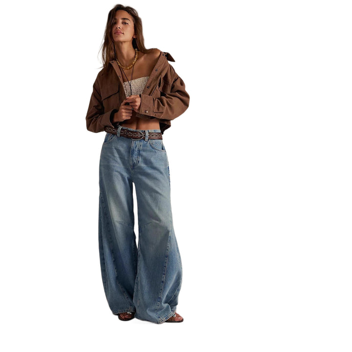 Damen nan kurze Utility-Überwurfjacke mit Druckknopf-Front und aufgesetzten Pattentaschen Drune