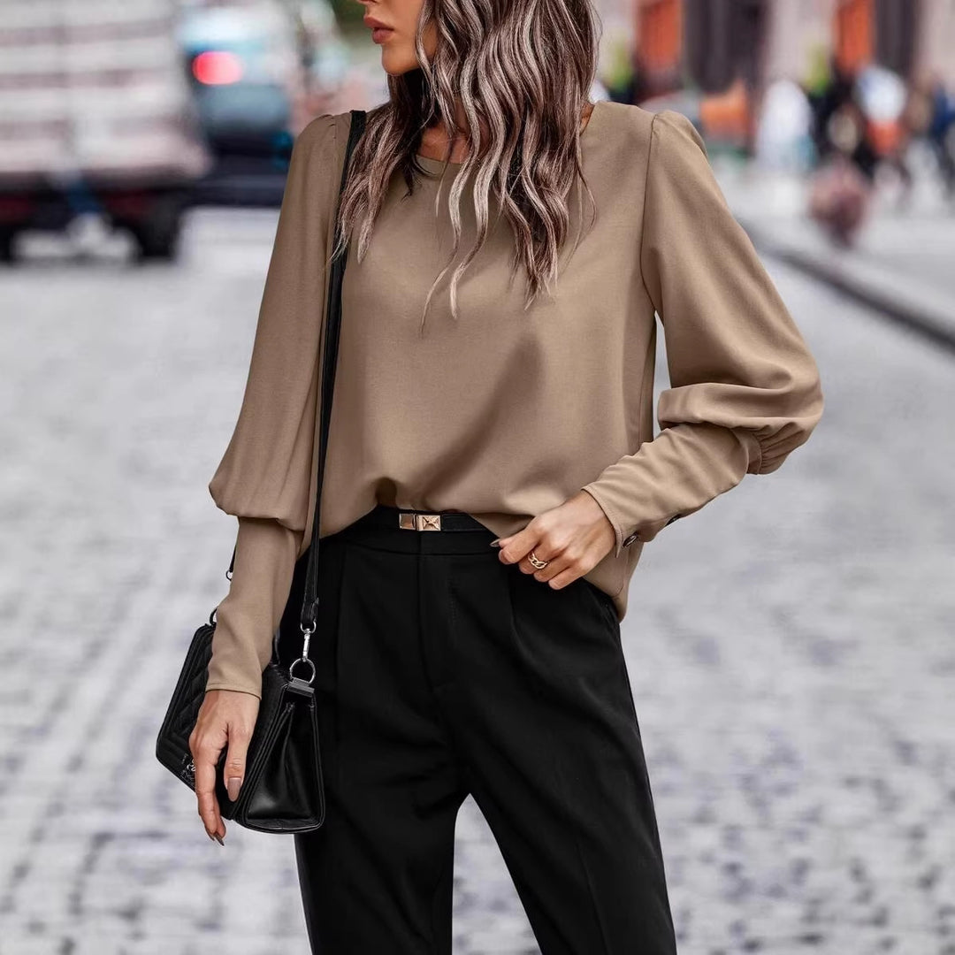 Damen Elegante Seidenoptik-Bluse mit Ballonärmeln und Manschetten Drune