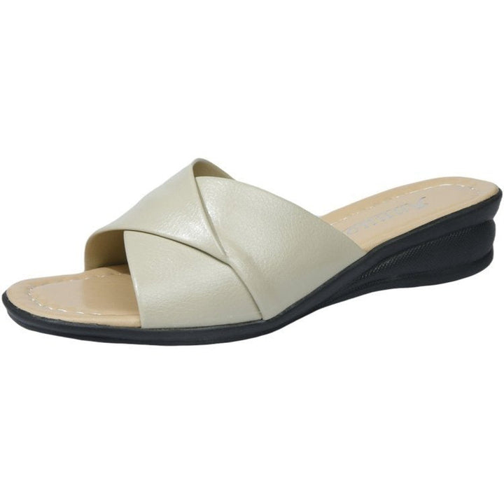 Damen nan komfortable Slipper-Pantolette mit gekreuzten Riemen und leichtem Keilabsatz Drune