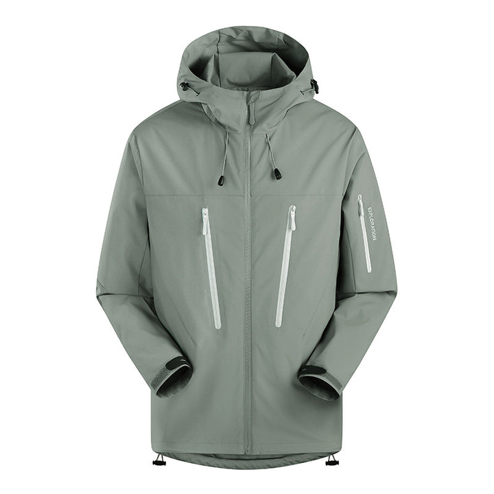 Herren Dreilagige atmungsaktive Hardshell-Outdoorjacke mit Kapuze und verschweißten Nähten Drune