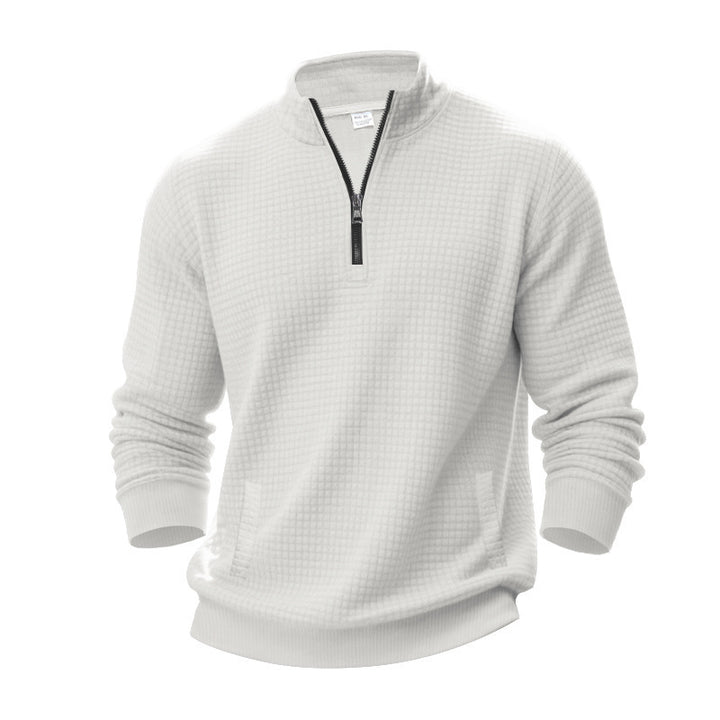 Herren nan Waffelstrick-Halbzip-Pullover mit Stehkragen und elastischem Saum Drune