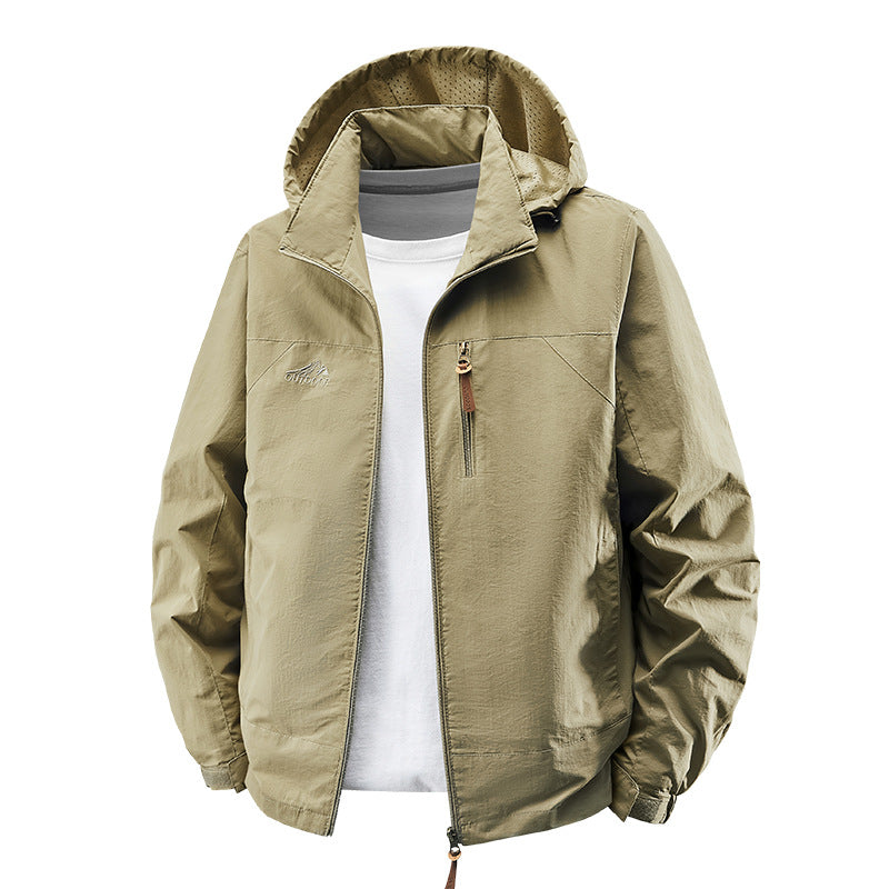 Unisex nan leichte wasserdichte Outdoorjacke mit Kapuze und wasserdichten Reißverschlusstaschen Drune