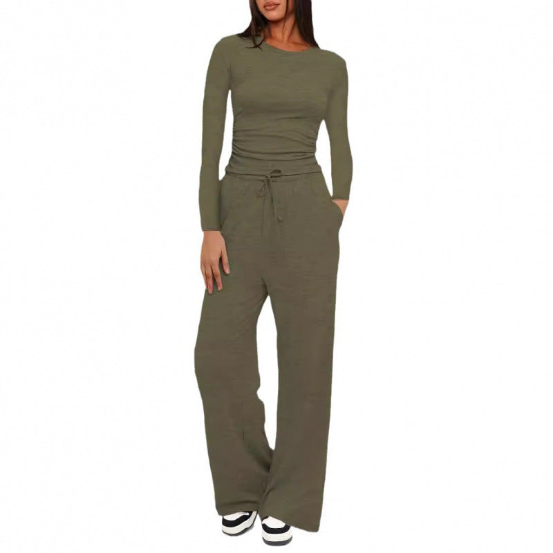 Damen Relax-Freizeithose mit extra weitem Bein, elastischem Bund und Kordelzug Drune