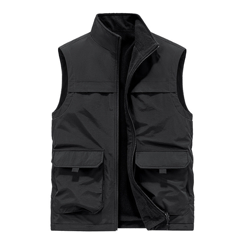 Herren Wattierte Utility-Weste mit Fleece-Innenfutter, Mehrfach-Taschen und Stehkragen Drune