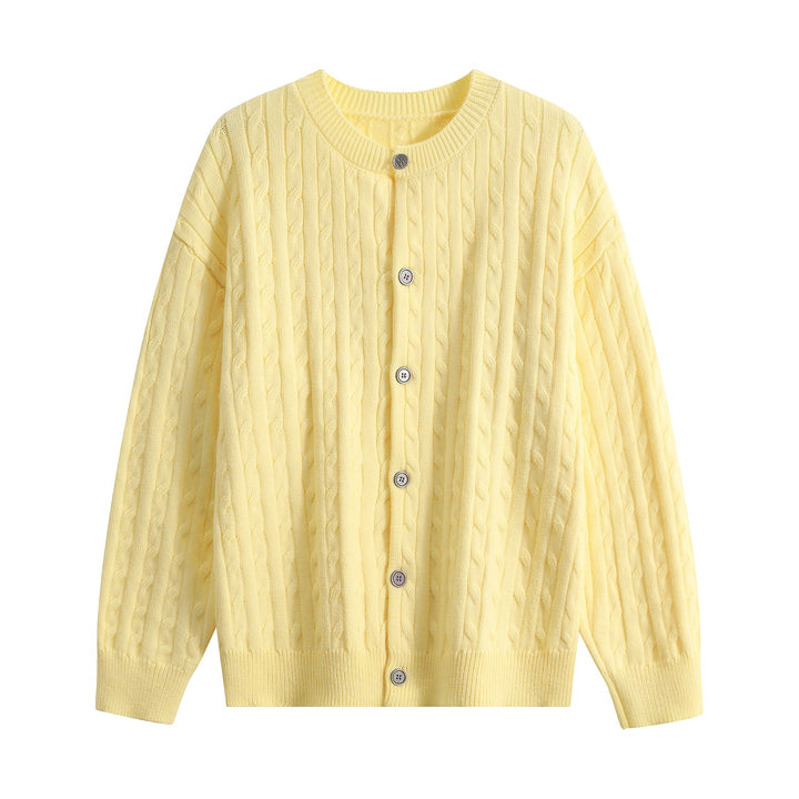 Damen Grobstrick-Cardigan mit Zopfmuster, Rundhalsausschnitt & durchgehender Knopfleiste Drune