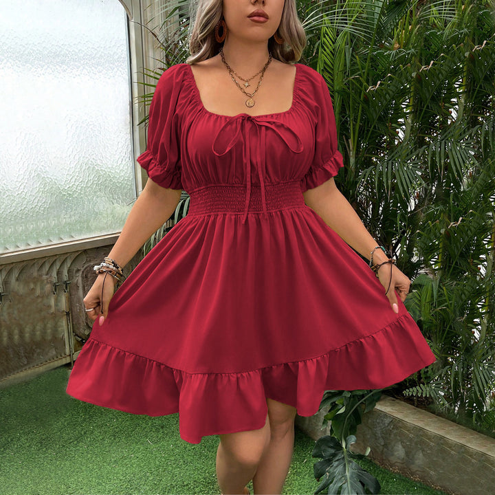 Damen verspieltes Minikleid mit Puffärmeln und Rüschenabschluss Drune