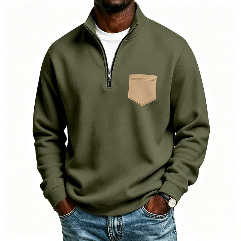 Herren Troyer-Sweatshirt mit halbem Reißverschluss und kontrastierter Brusttasche Drune
