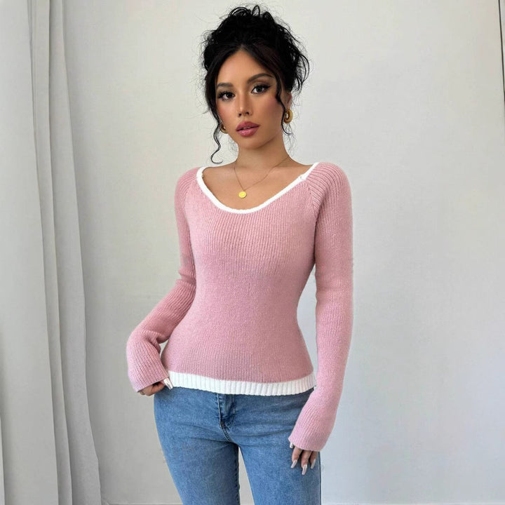 Damen Feinstrickpullover mit kontrastierendem Saum Drune