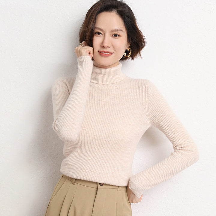 Damen Taillierter Feinstrick-Rollkragenpullover mit feiner Rippenstruktur und Kaschmir-Optik Drune