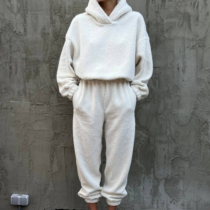 Damen Fleece-Loungewear-Set mit elastischem Bund und hohem Kragen Drune