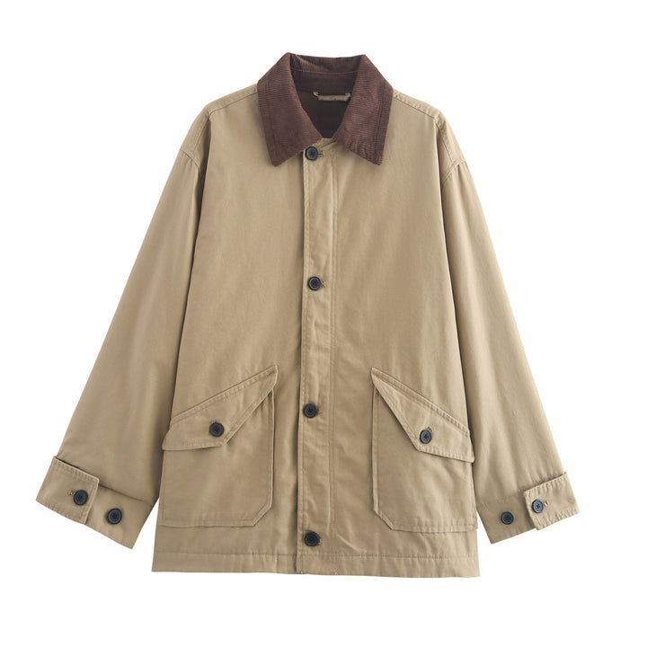 Damen nan kastige Utility-Overshirtjacke mit kontrast Cordkragen und aufgesetzten Pattentaschen Drune