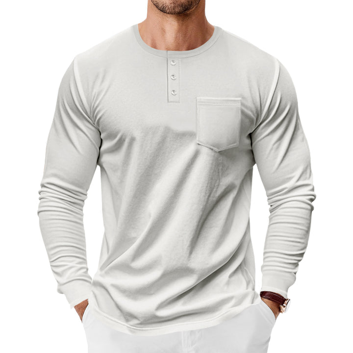 Herren nan Langarm-Henleyshirt mit Brusttasche und feinem Baumwollstretch-Schnitt Drune