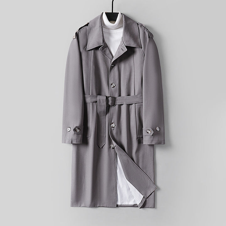 Herren Schlichter Twill-Trenchcoat mit verstellbarem Taillengürtel und Schulterpatten Drune