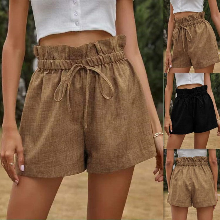 Damen luftige Leinen-Shorts mit elastischem Bund und Kordelzug Drune