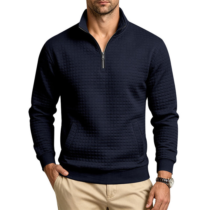 Herren Gesteppter Halbzip-Sweat mit Stehkragen und Kängurutasche Drune