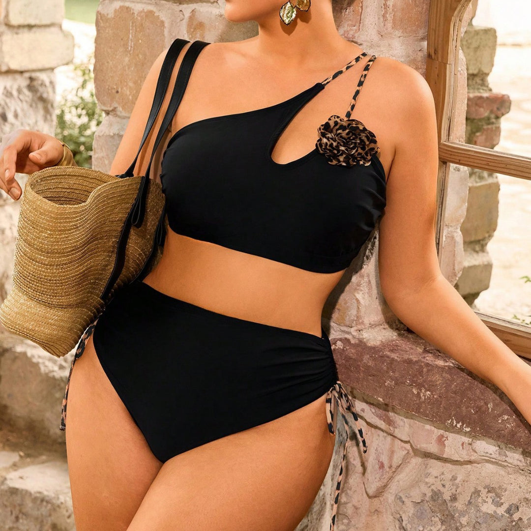 Damen Einseitiger Bikini mit dekorativem Blumendetail Drune