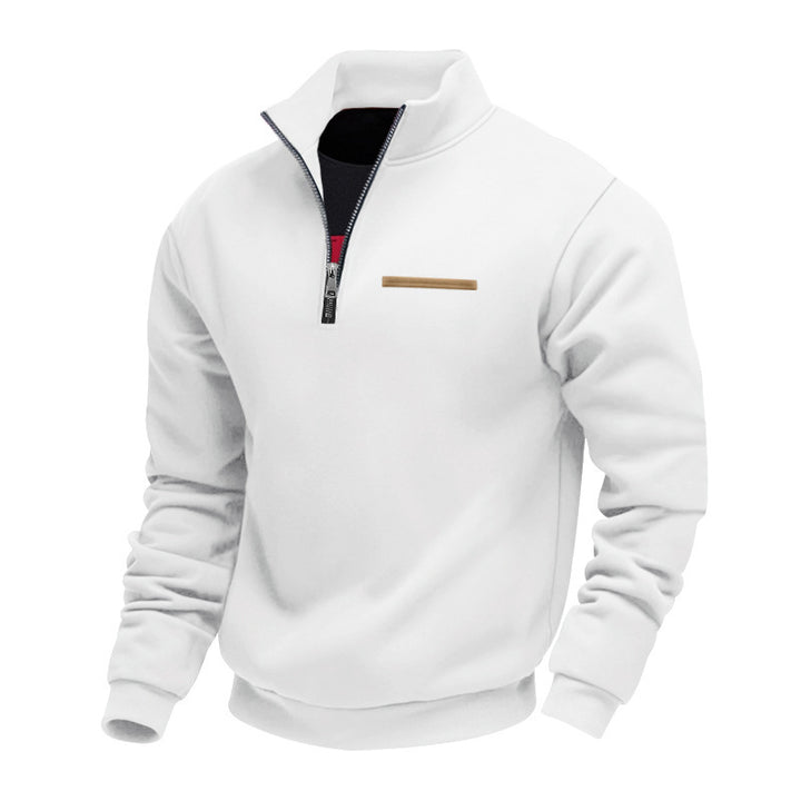 Herren nan Sweatshirt mit halbem Reißverschluss, Stehkragen und Brust-Welttasche Drune