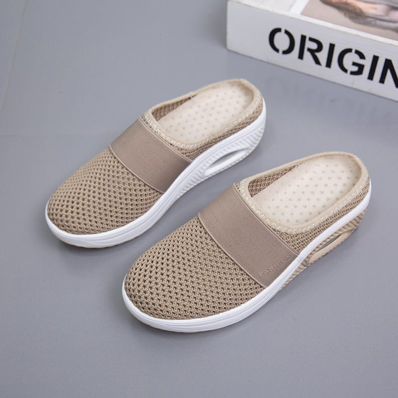 Damen Halbschuh-Slipper mit atmungsaktivem Strickobermaterial, elastischem Mittelfußriemen und Dämpfungssohle Drune