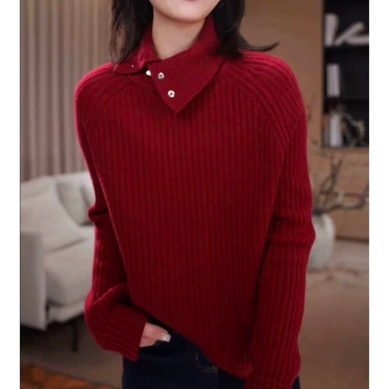 Damen Rollkragenpullover mit Druckknopf‑Leiste und feiner Rippenstruktur Drune