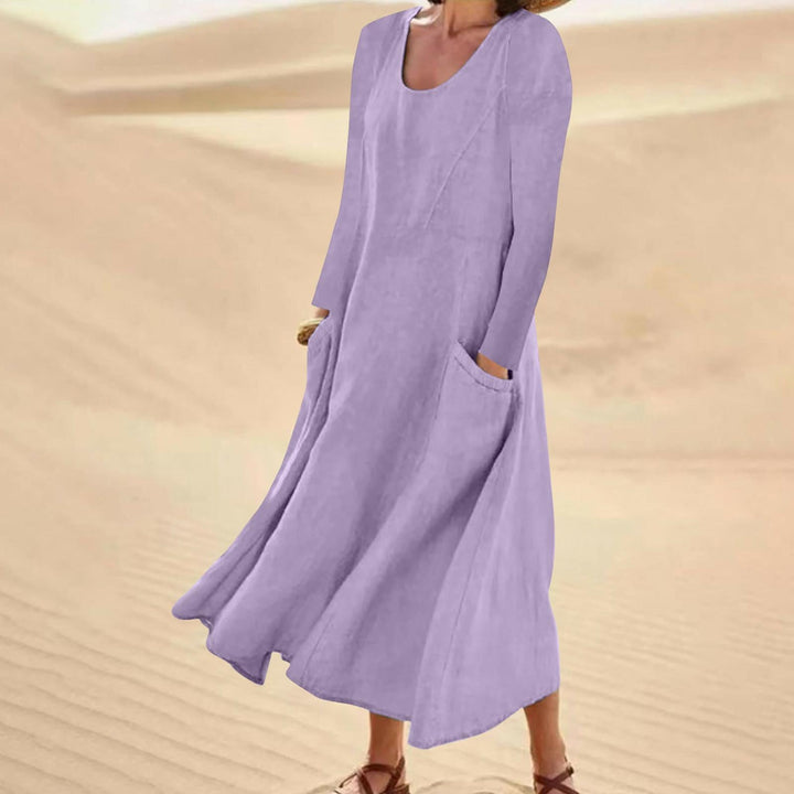 Drune | Einfarbige Kleid mit Langen Ärmeln und Rundhalsausschnitt