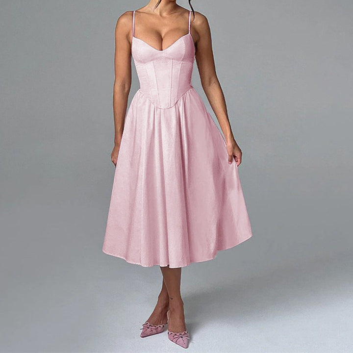 Damen Midikleid mit herzförmigem Ausschnitt und schwingendem Rock Drune