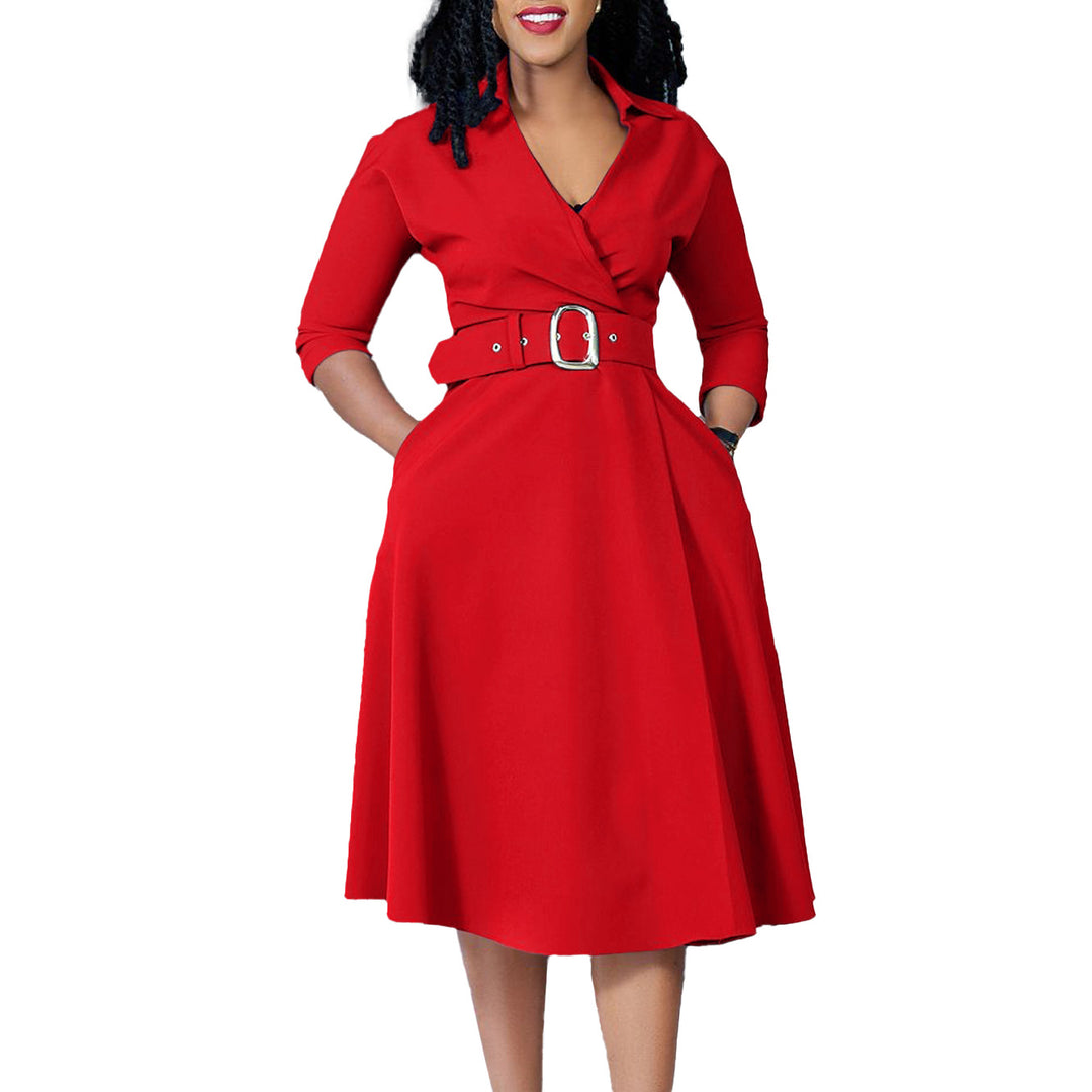 Damen Wickelkleid mit tailliertem Oberteil und abnehmbarem Gürtel Drune