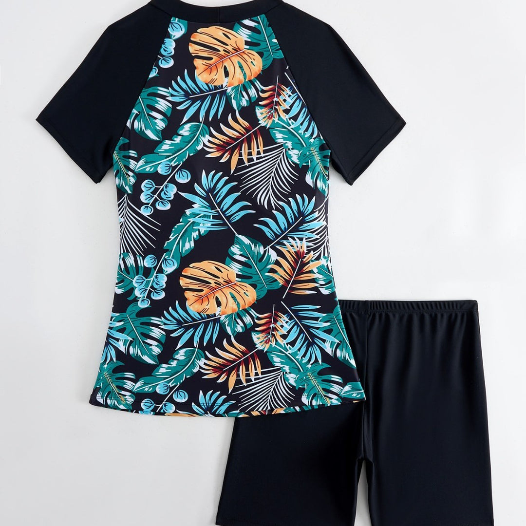 Damen Sportliche Rashguard mit modischem Blumenmuster Drune
