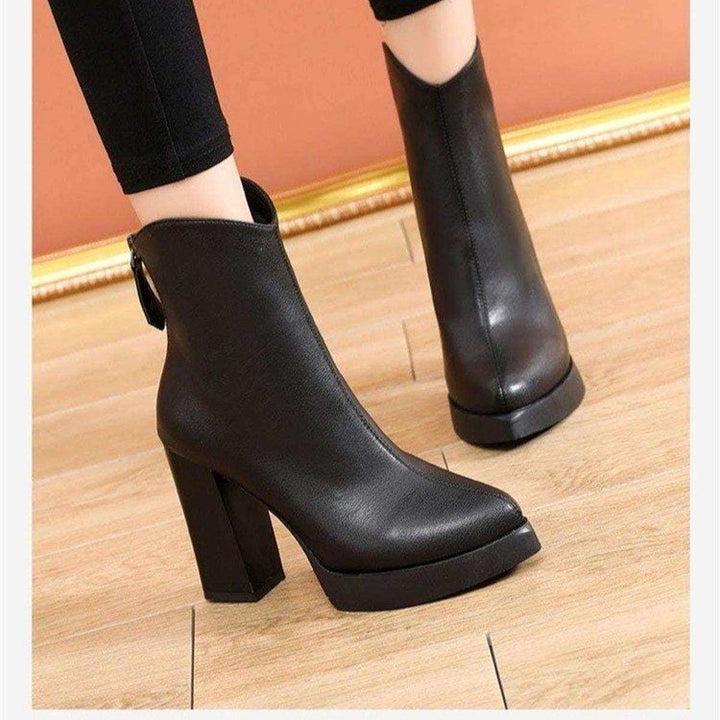 Damen Elegante High Heel Stiefeletten mit hohem Blockabsatz Drune