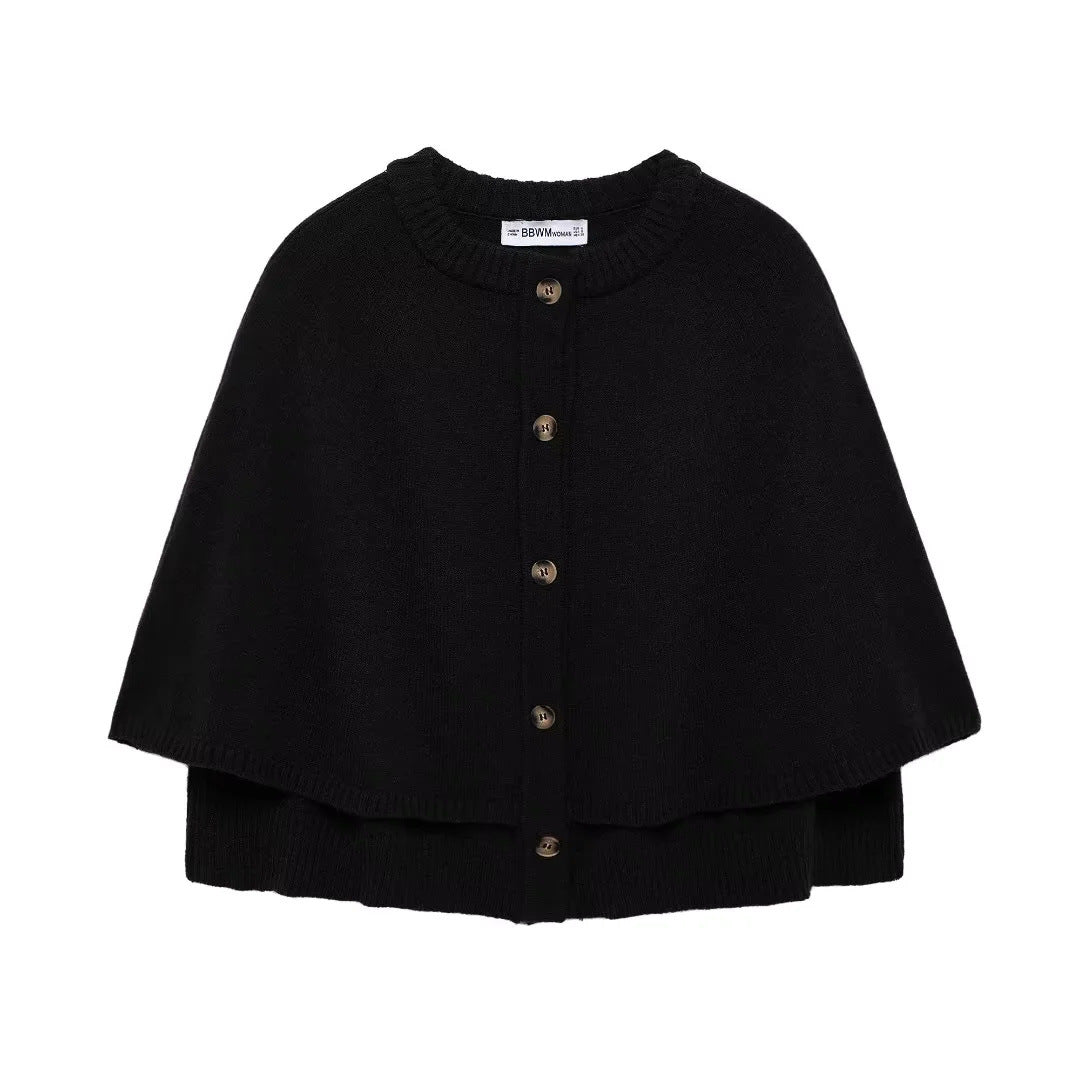Damen weiches Strick-Cape mit Knöpfen Drune