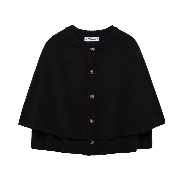 Damen weiches Strick-Cape mit Knöpfen Drune