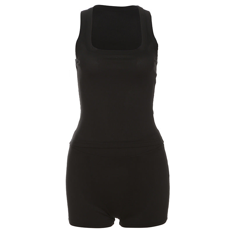 Damen Sportliches Loungewear-Set mit ärmellosem Oberteil und Shorts Drune