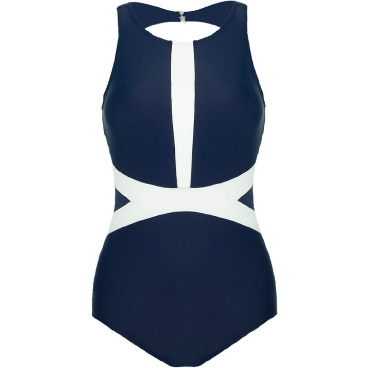 Damen Einteiler Badeanzug mit sportlichem Reißverschluss und trendigem grafischen Design Drune