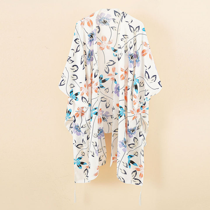 Damen Chiffon-Kimono mit floralem Design und fransigen Kanten Drune