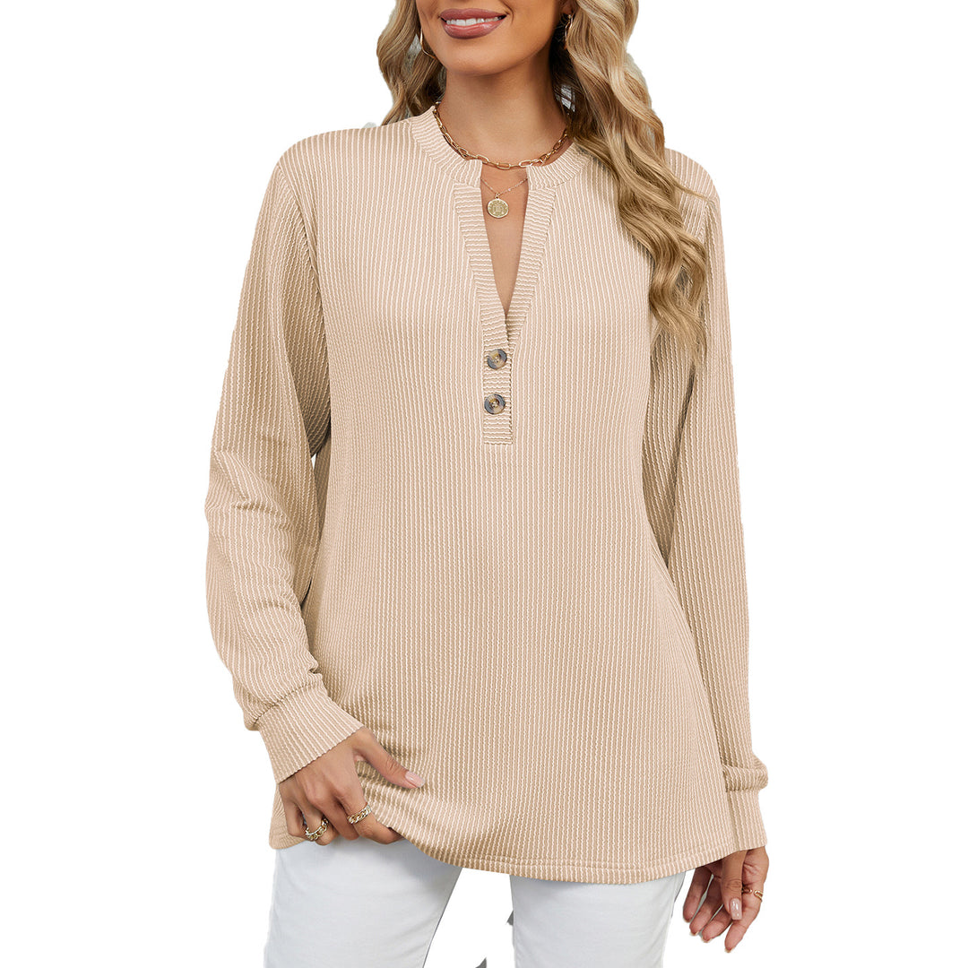 Damen Langarmshirt mit modischem Henley-Ausschnitt und strukturierter Ripptextur Drune