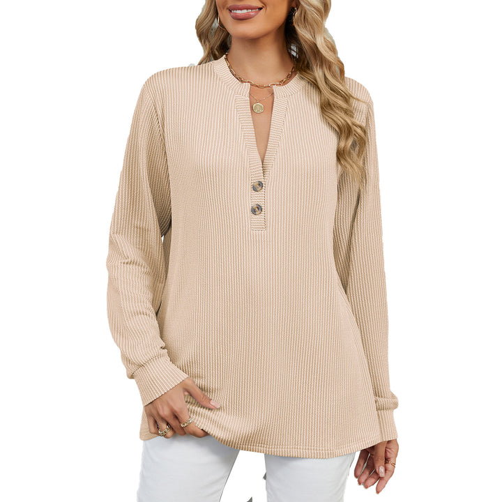 Damen Langarmshirt mit modischem Henley-Ausschnitt und strukturierter Ripptextur Drune